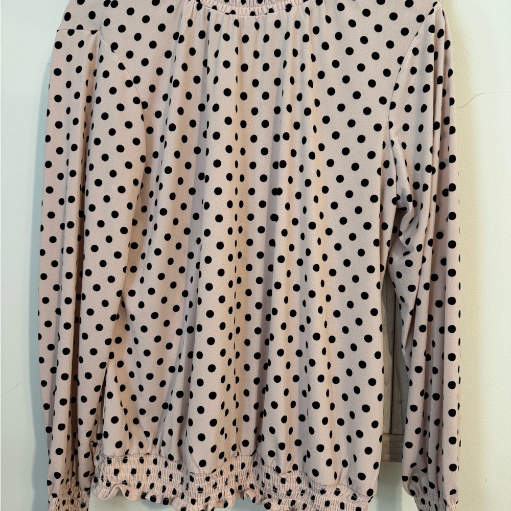Women's Cream and Pink Pleated Long Sleeve Blouse